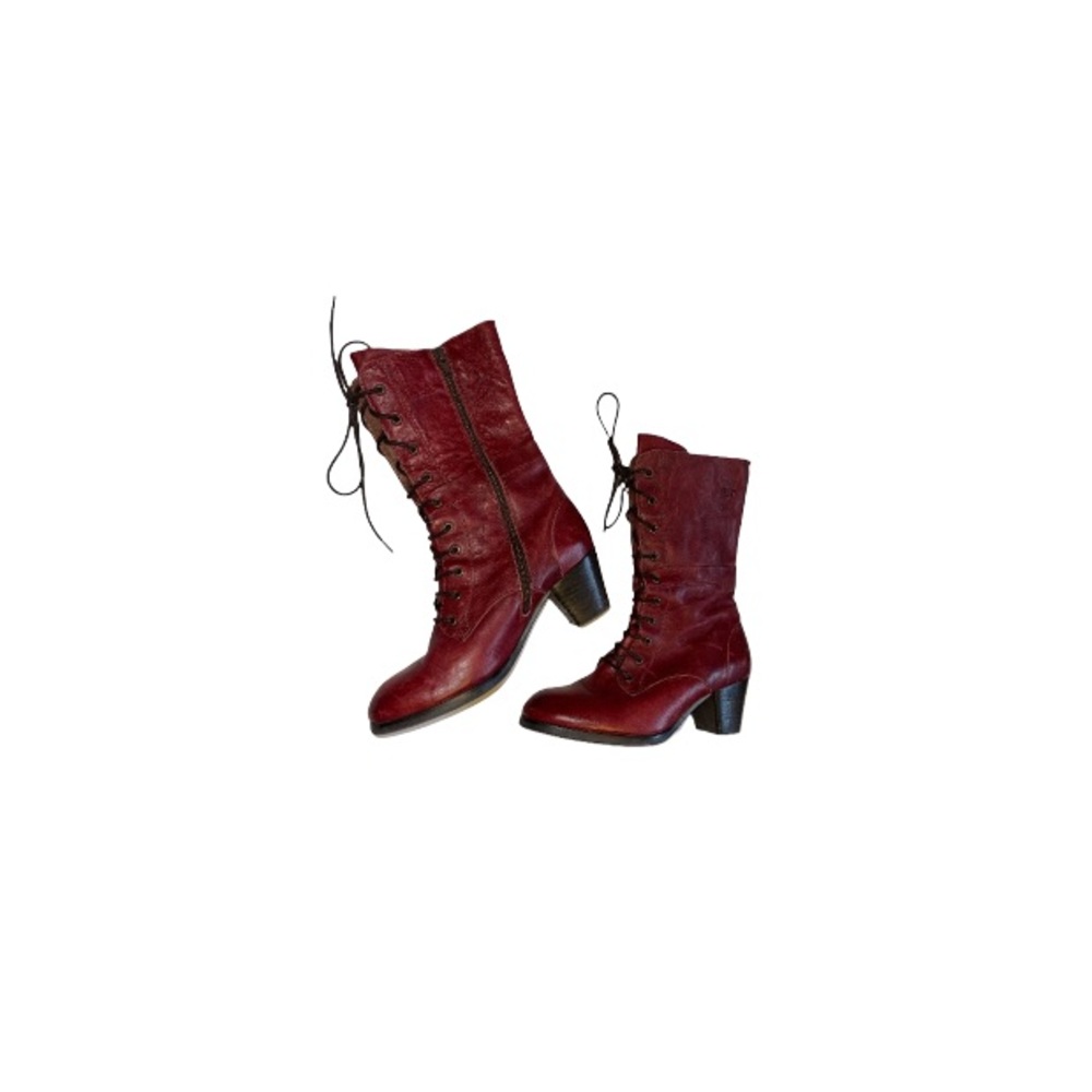 Coque Terra Red Leather Lace Up Booties - Women’s Size 38
